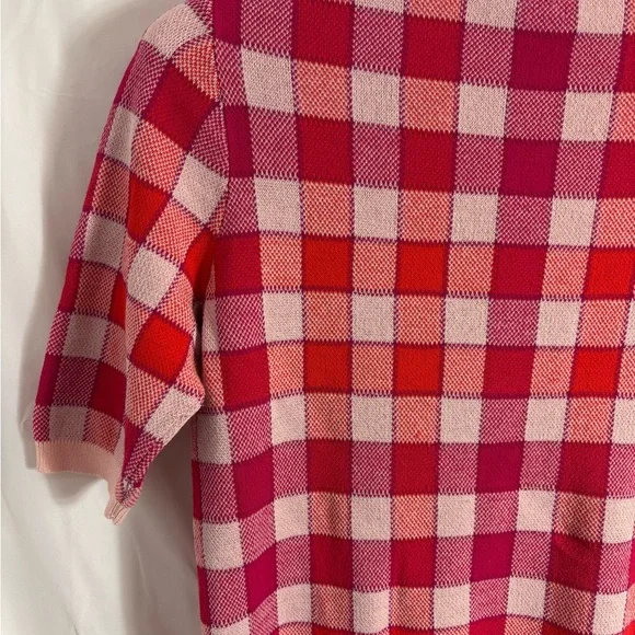 Ann Taylor Pink Red Purple Plaid Short Sleeve Sweater Top - Picture 11 of 14